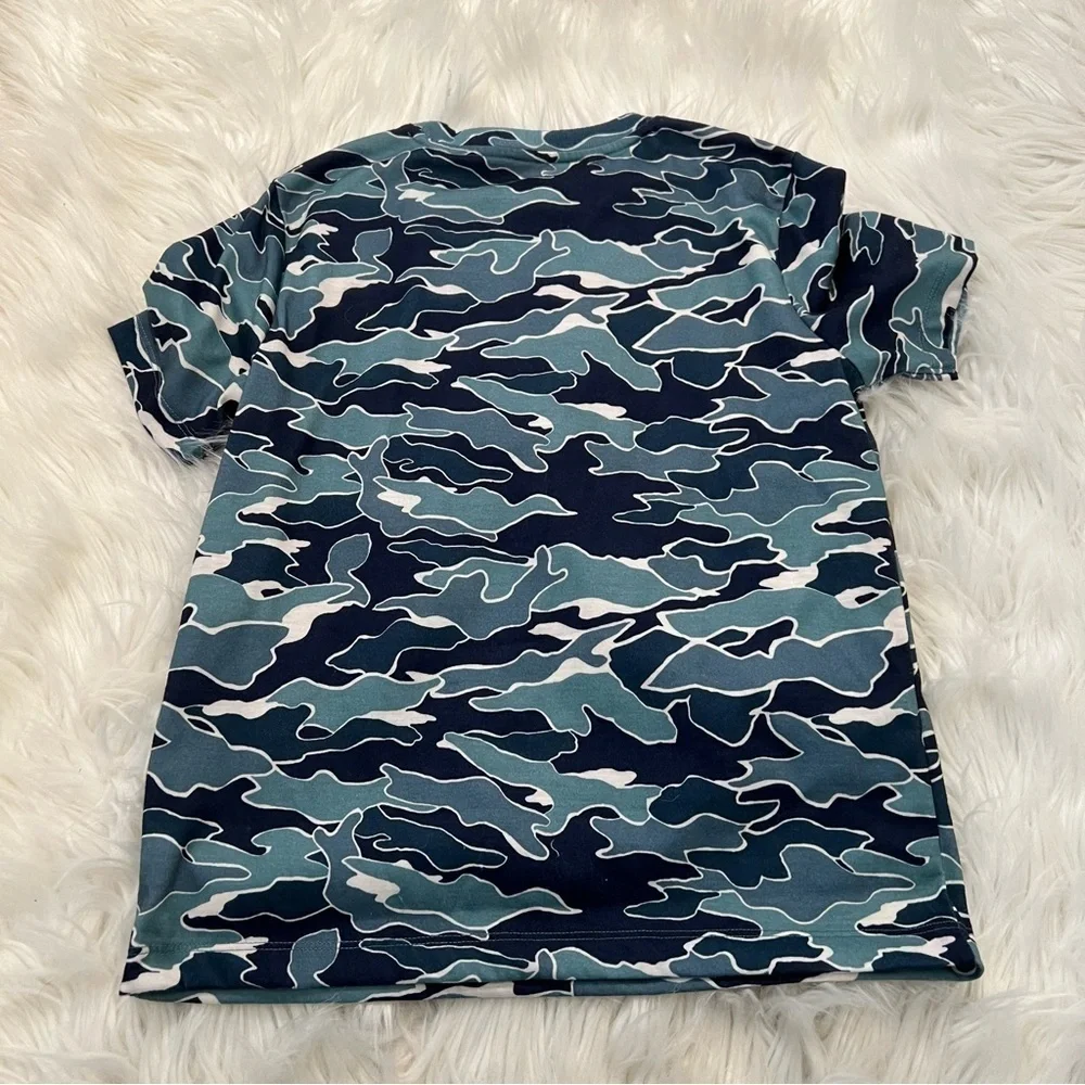 Old Navy Boys Sz Medium 8 Pajama Shirt Sleep T-Shirt Blue Camo Wave Short Sleeve
